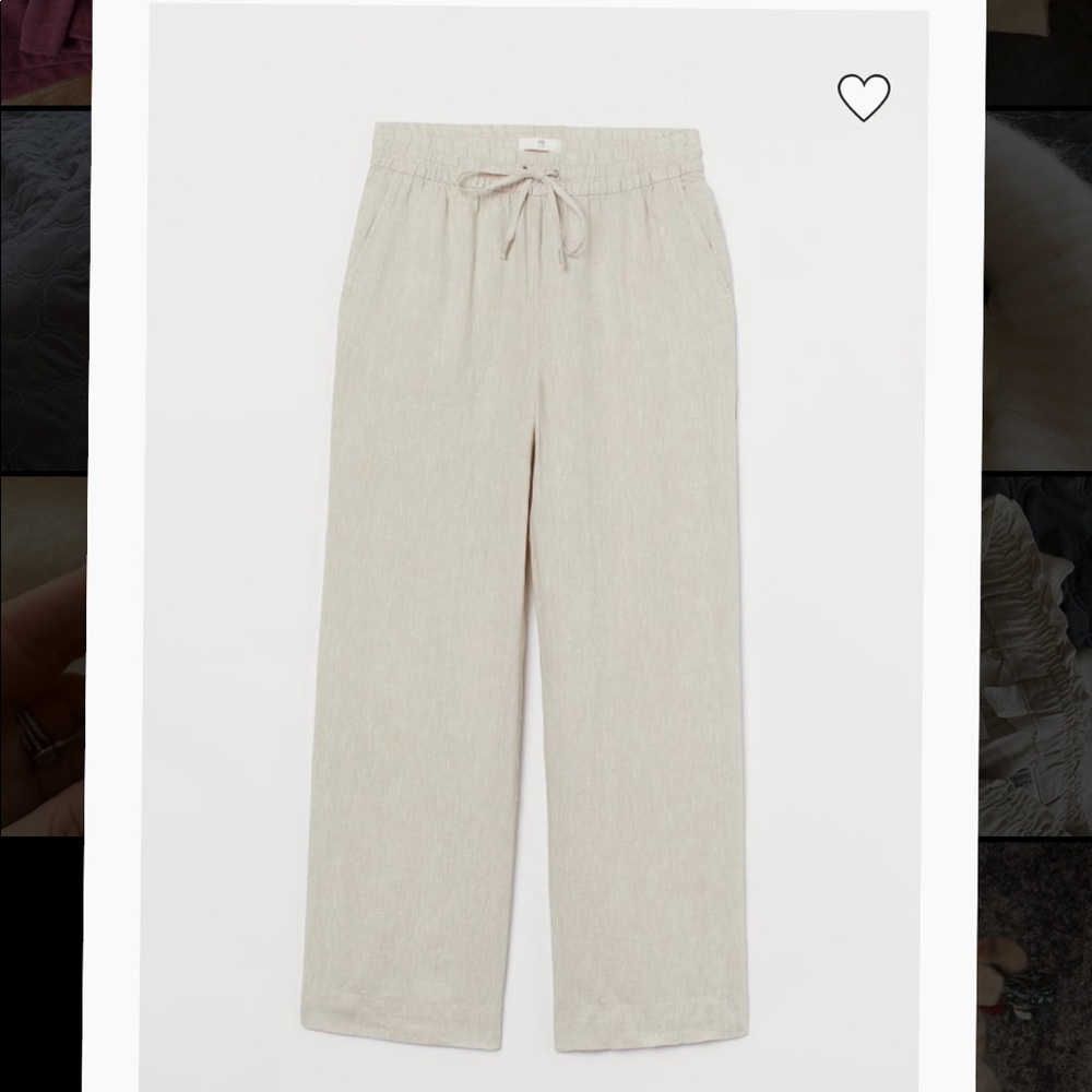 H&M wide leg linen drawstring pants pockets size8